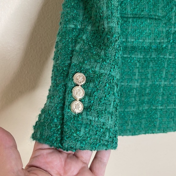ZARA Green Tweed Textured Double Breasted Blazer Small - Picture 4 of 7